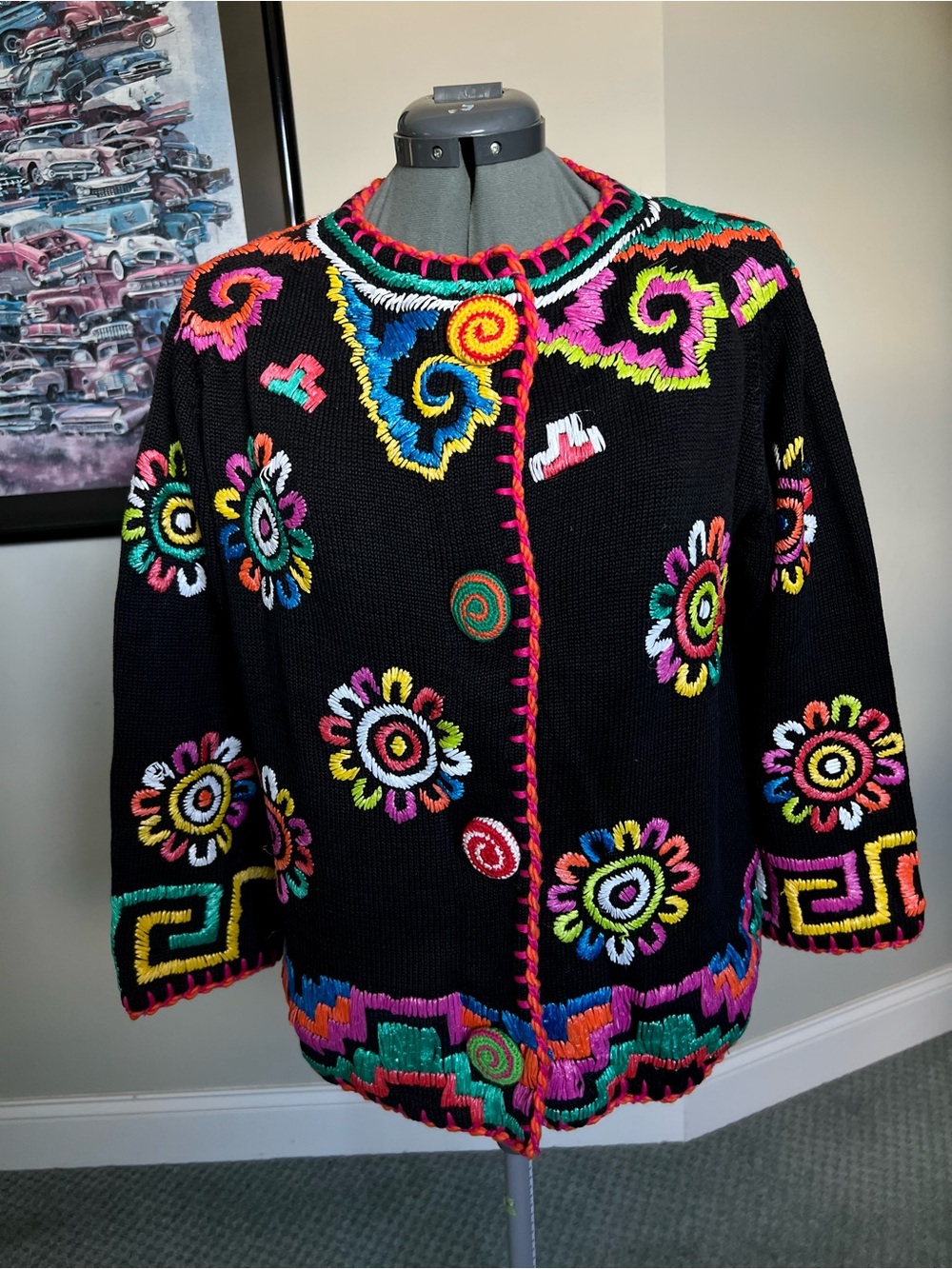 Michael Simon M L XL OS Embroidered Tribal Indian Sweater Cardigan